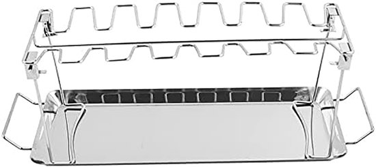 Buachois BBQ Rib Rack, ribhouder grill, spareribs houder roestvrij staal rek kip steak braden stand barbecue gereedschap runderribben grill voor waterkoker houtskool gas grill houdt 5 ribben