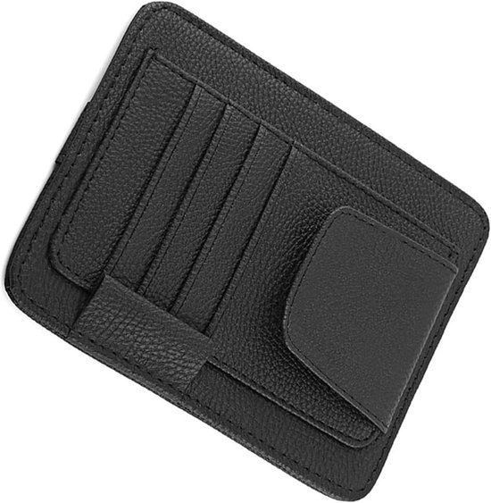 Universele autobrillenhouder, organizertas voor zonneklep van PU-leer, multifunctioneel, vizier-organizer, zonnebrilhouder, auto voor kaarten, brillen, pennen, zwart