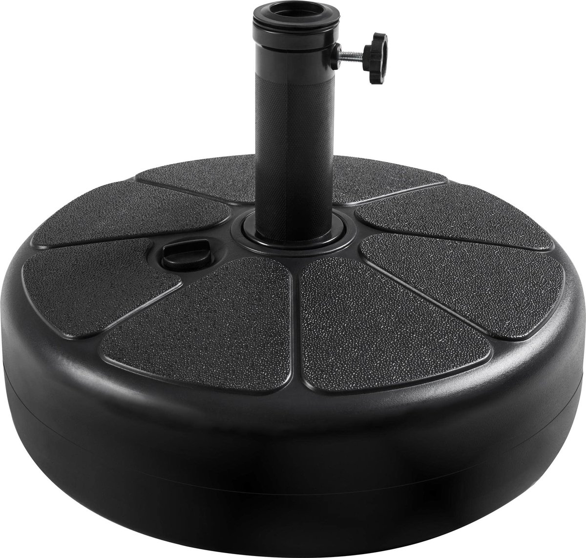 Parasolstandaard, parasolgewicht met patroon oppervlak, ronde parasolhouder met water/zand, vulbaar voor parasolstokken, 38/48 mm, zwart