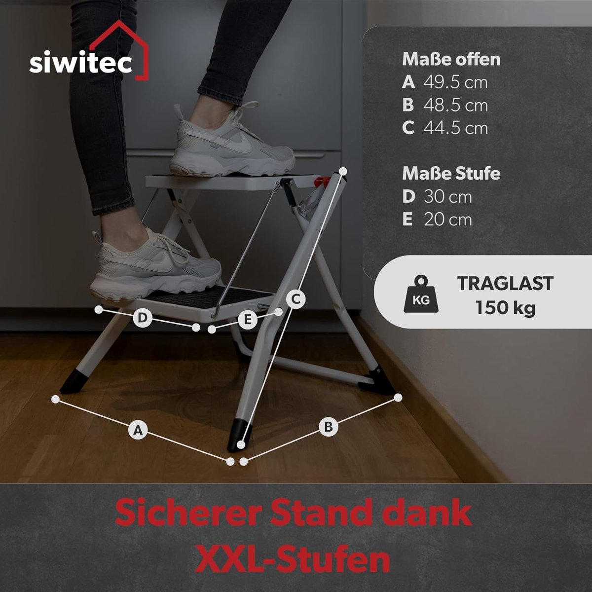 Opstapkruk 2 Treden Siwitec Vouwtrap 2 Treden - Antraciet Opstapkruk Met Anti-slip | 150 Kg Draagvermogen, TÜV Gecertificeerd Songmics Ladder