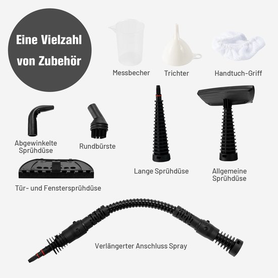COSTWAY Handstoomreiniger, 1050 W, stoomdruk: 3 bar, temperatuur: tot 140 °C, opwarmtijd: 3-5 min., tank: 350 ml, stoomreiniger voor alles met 9 accessoires van Merkloos	 — afbeelding 2
