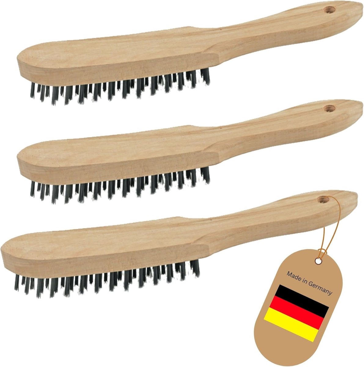 Draadborstelset I 2-rijig + 4-rijig + 6-rijig I 27 cm lang I met houten handvat I remklauwborstel draadborstel krasborstel metaalborstel handdraadborstel draadborstel