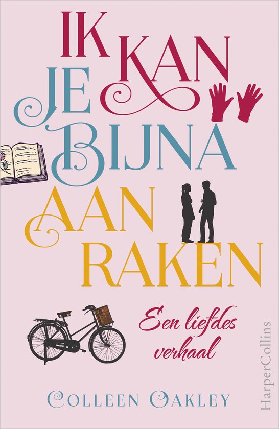 Boekcover 'Ik kan je bijna aanraken' met fiets en silhouette van een stel.