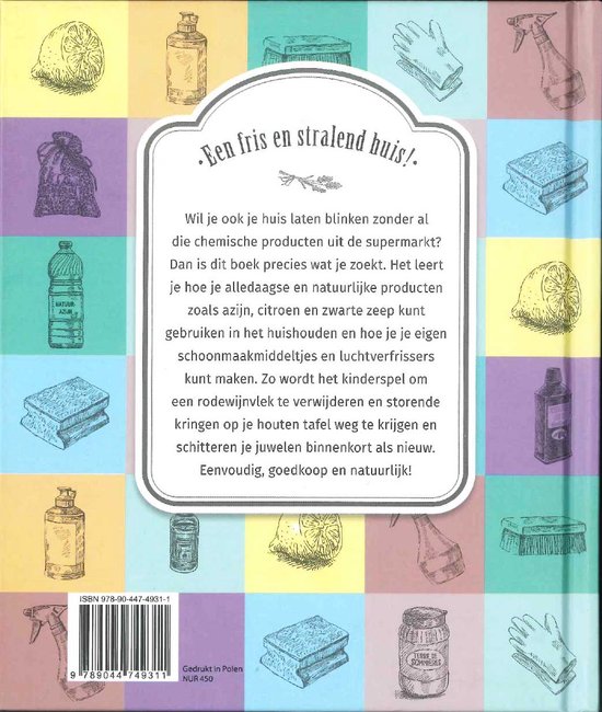 Een fris en stralend huis! Boek met illustraties van huishoudelijke voorwerpen.