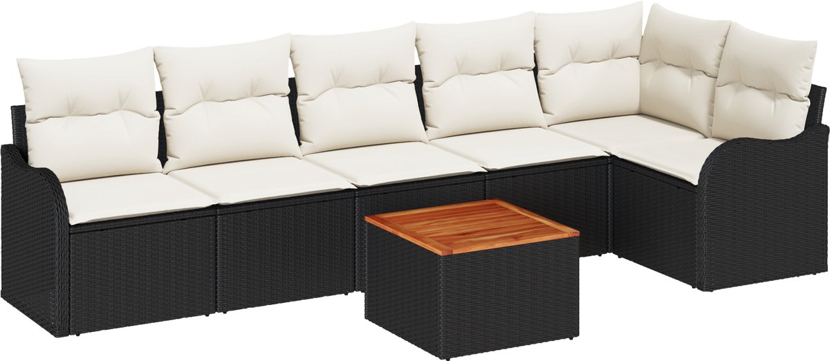 vidaXL - Tuinbank - Set - met - opslag - 7 - pcs - Zwart - en - Crème - poly - rattan