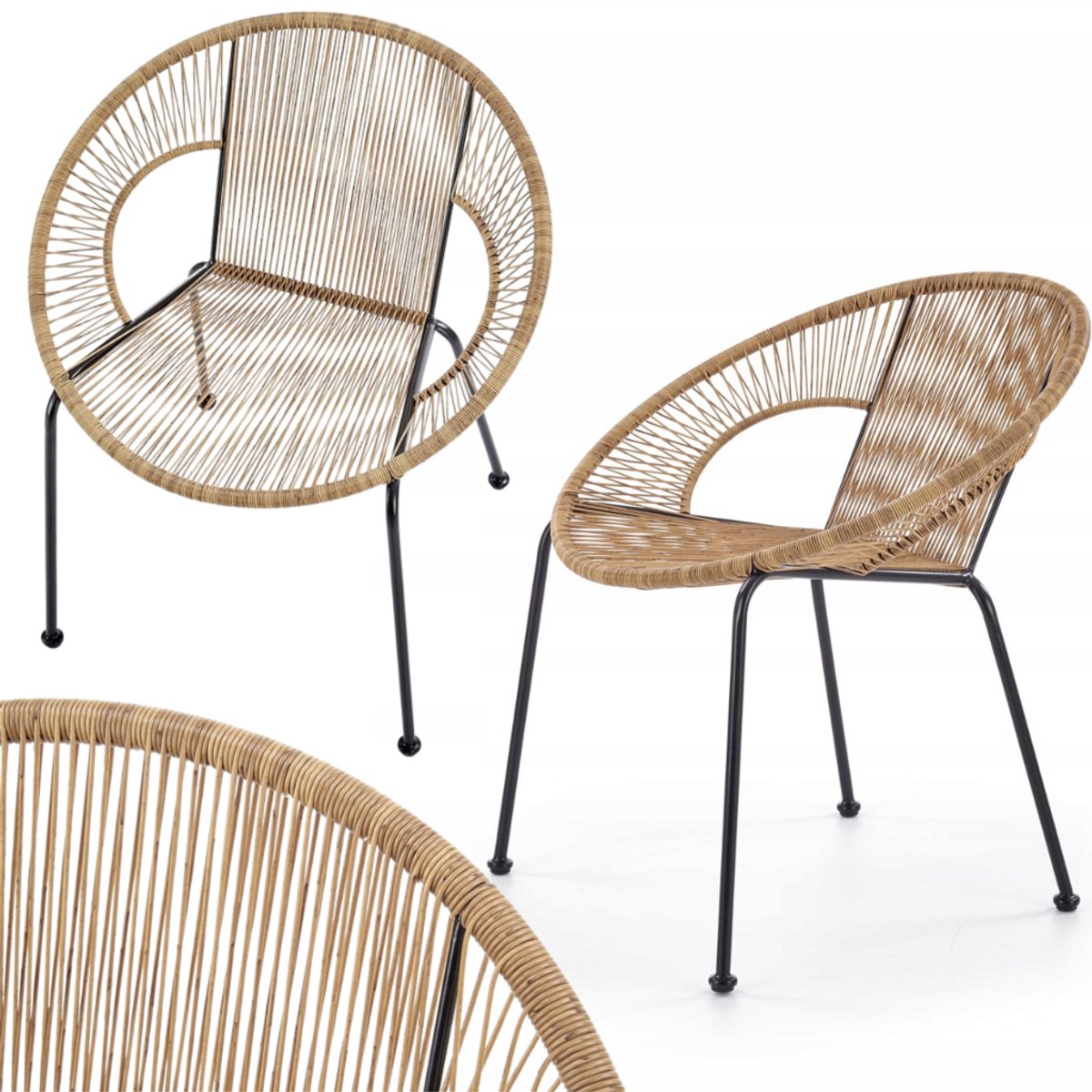 Luxury4Home Bari - Fauteuil - Rattan - Zwart - Natuurlijk