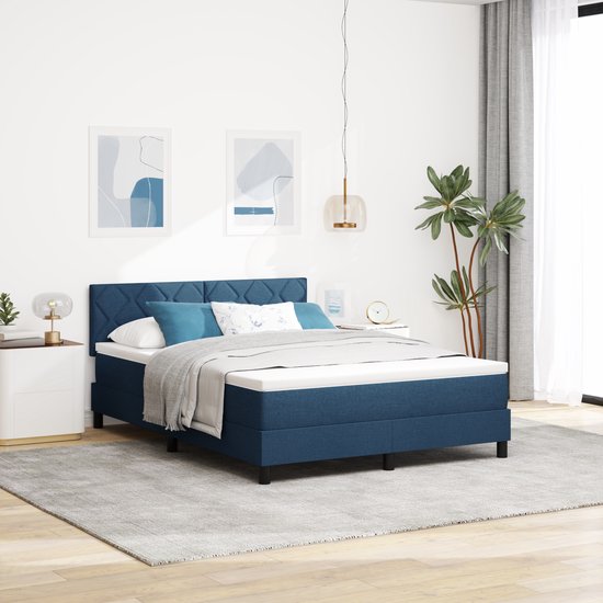 vidaXL - Boxspringbed - met - Matras - Blauw - 160x200 - cm - Stof