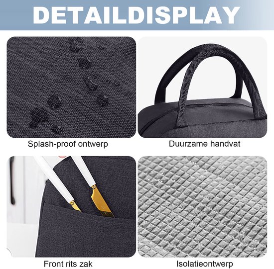 Isolerende Lunchbox Tas - Thermische Boodschappentas voor Werk/School - Waterdicht en Duurzaam - Zwart - 1 stuk — afbeelding 4