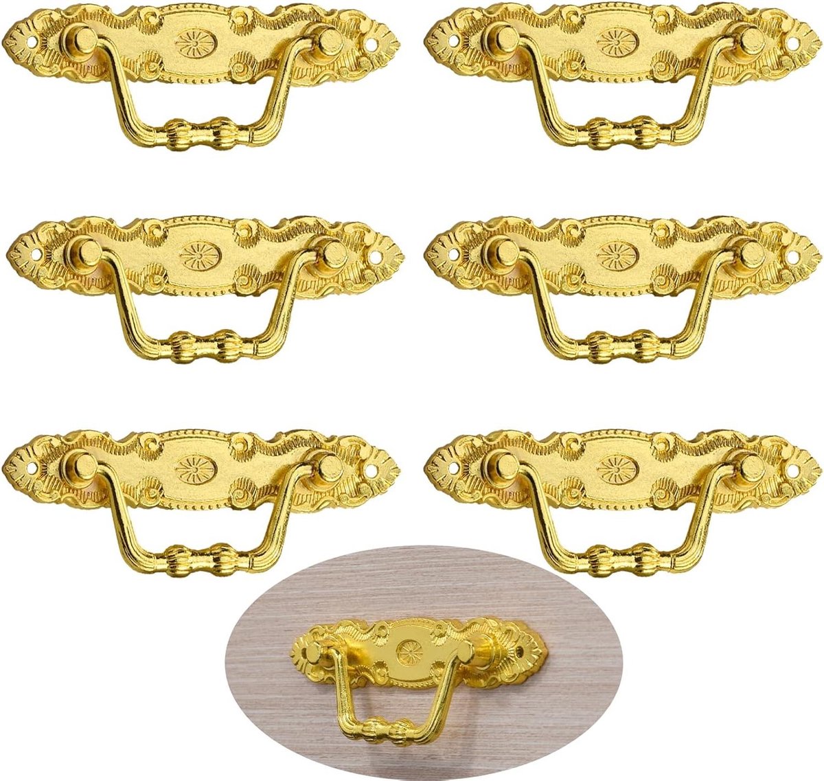 Zinklegering Antieke Kastgrepen Antiek Brons Decoratieve Deurgrepen Vintage Meubelgrepen voor Vintage Kasten Meubels DIY Decoratie (Goud) - Set van 6