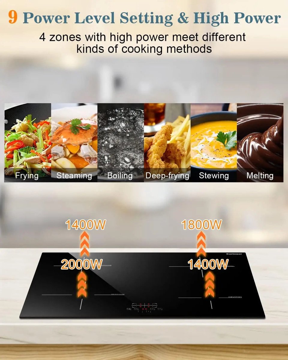 Inductie kookplaat - Induction Hob - Induction Cook Top - Inductie Fornuis - Ingebouwde inductiekookplaat - met aanraakbediening - Elektrische Brander - 4-pits inductiekookplaat - Timer - veiligheidsslot - Zwart