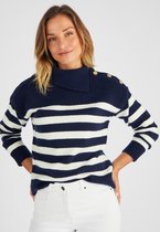 Damart - Marinière trui met knopen op de schouder. - Dames - Blauw - M