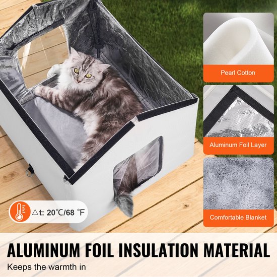 Verwarmd kattenhuis, dubbele uitgang buiten geïsoleerd kattenhuis, magnetisch slot, wind- en regendicht ontwerp, wintergebruik, wilde kat veiligheidsontsnappingsdeur