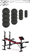 Bol.com Halterbank INC. 75 kg GEWICHTEN - Sportbank - Fitnessbank + halterschijven + 2 halterstangen + 4 dumbbell stangen - mult... aanbieding