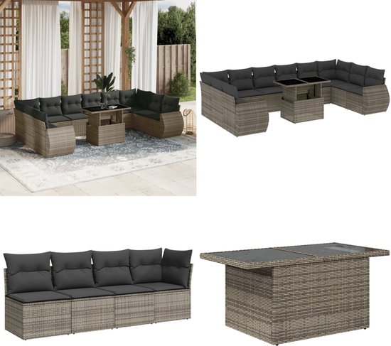 vidaXL-11-delige-Loungeset-met-kussens-poly-rattan-grijs