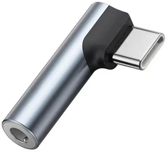 USB-C naar 3.5mm Jack Adapter - Audiojack naar USB-C - Audio Jack 3.5 - Aluminium - Grijs - 90 graden design