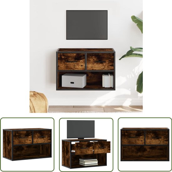 VidaXL Tv-meubel 100x35x41 cm bewerkt hout metaal gerookt eikenkleurig