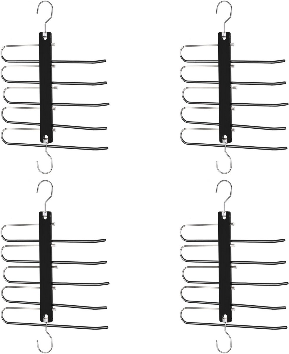 Behave Ruimtebesparende Kledinghanger - Kledinghangers - Broekhanger - Antislip - Zwart - 5 Haken - 4 Stuks
