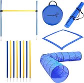 Agilité pour le chien - ensemble d'agilité - tunnel pour chien 300 cm - ensemble de slalom - haie - champ de départ - ensemble d'agilité pour chien - 16 pièces - tunnel - slalom - haie - ensemble d'agilité pour le chien - ensemble d'agilité