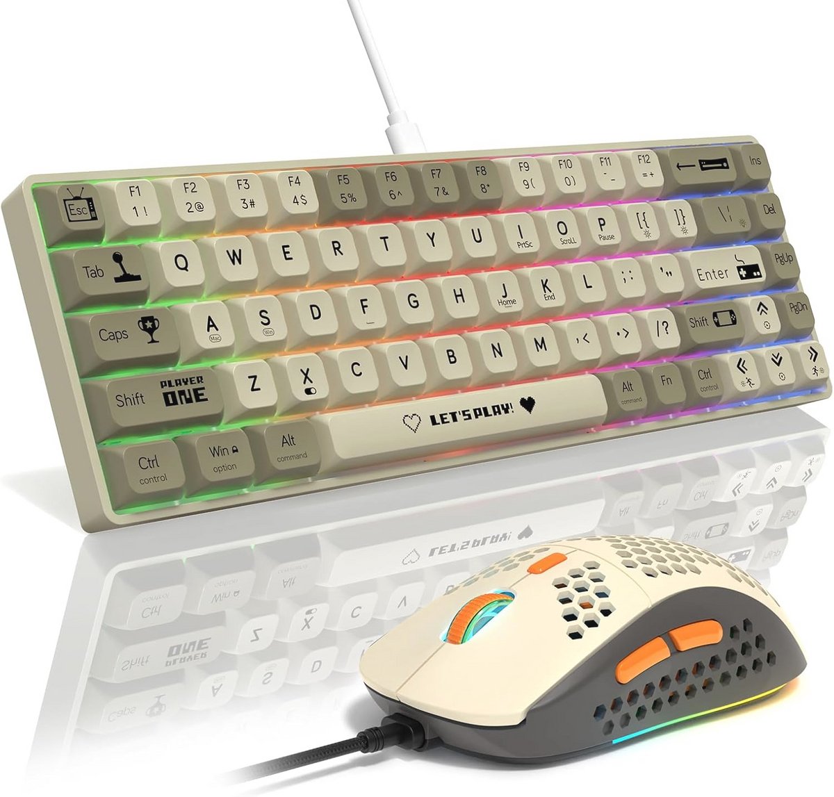 Mechanisch Gaming Toetsenbord 68 Toetsen Hot Swappable met RGB Gaming Muis - 60% Compact Formaat