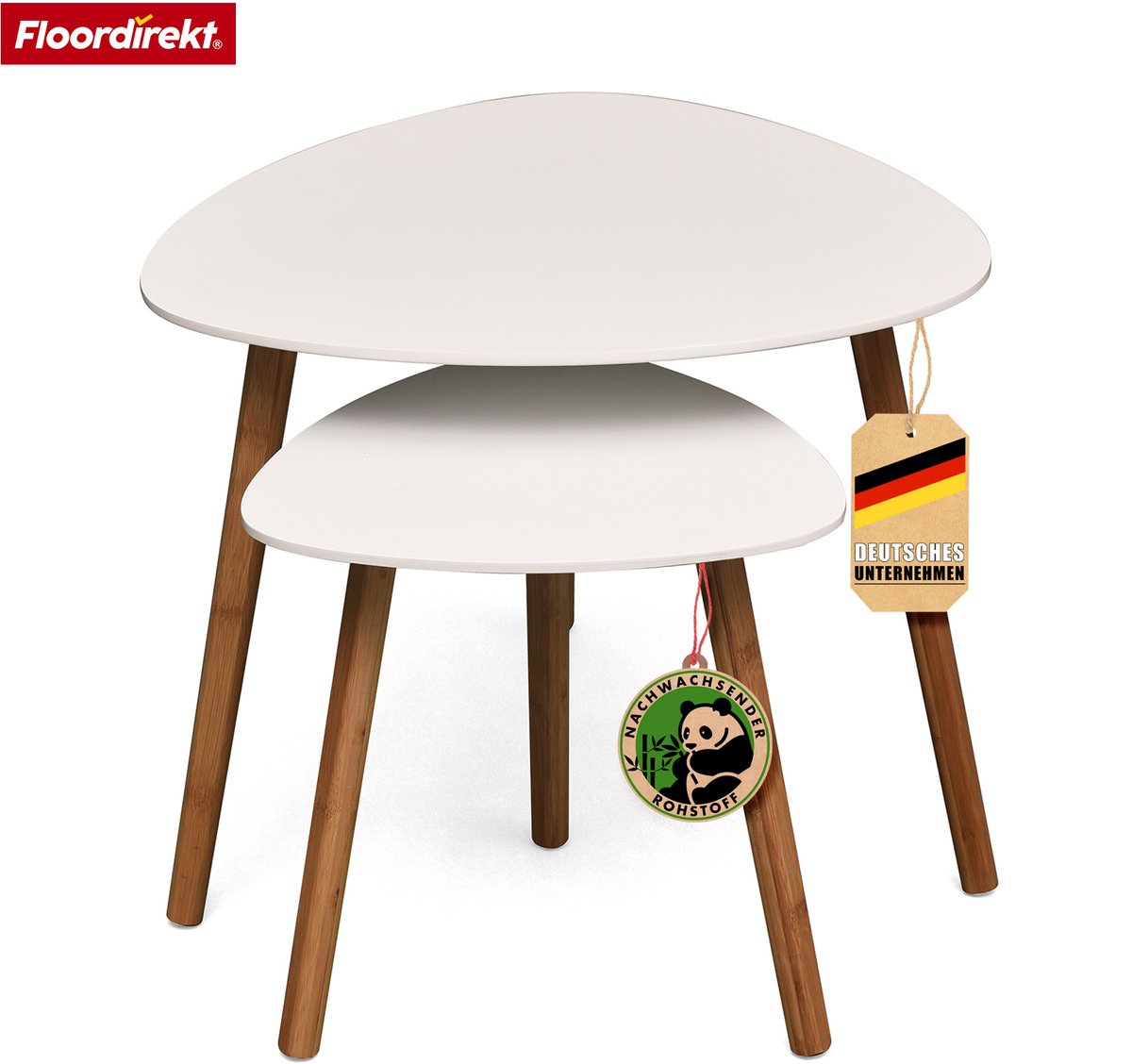 FLOORDIREKT Set van 2 Salontafels in Wit - Houten Bijzettafel - Ronde Woonkamertafel - Kleine Salontafel in Modern Design - Oregon