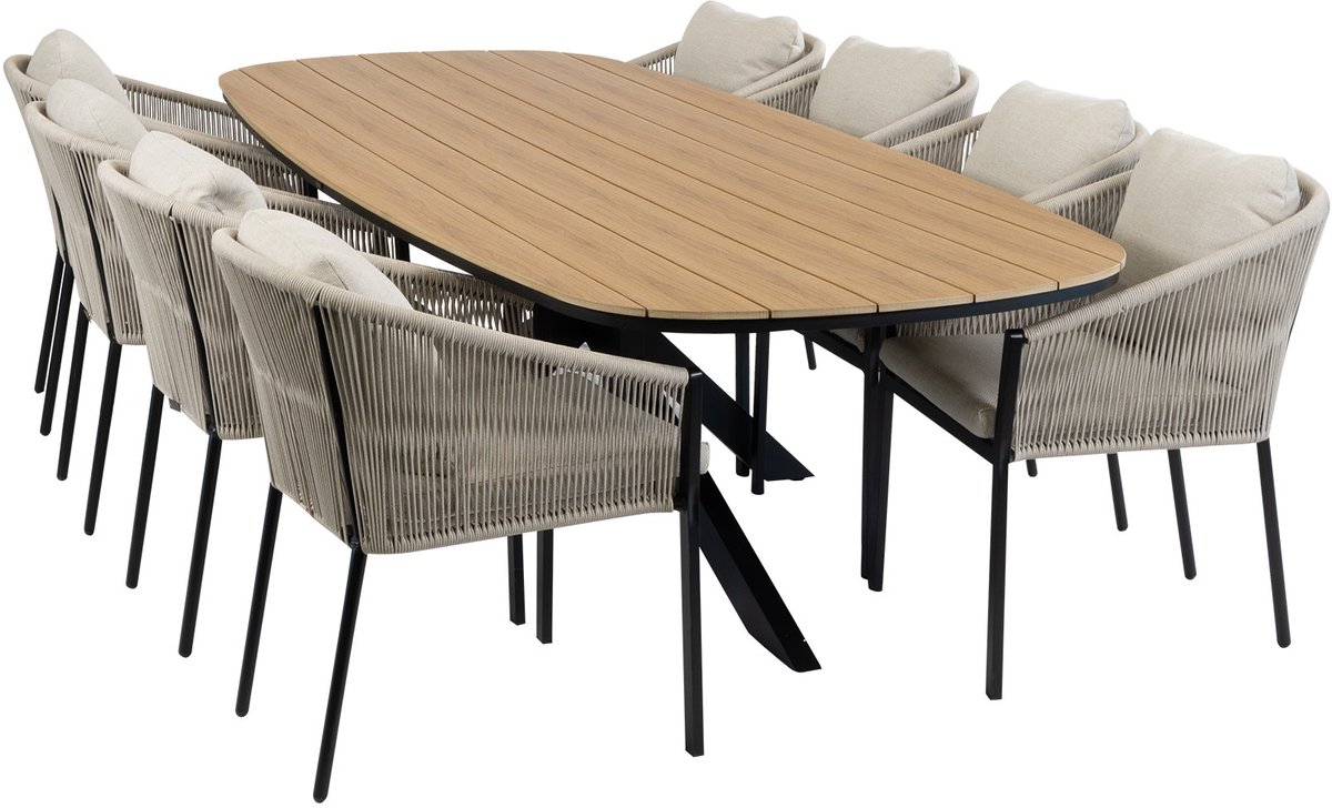 9-delige tuinset | 8 Elvira tuinstoelen (Black) | Tuintafel Cadiz 280x115cm (Black)