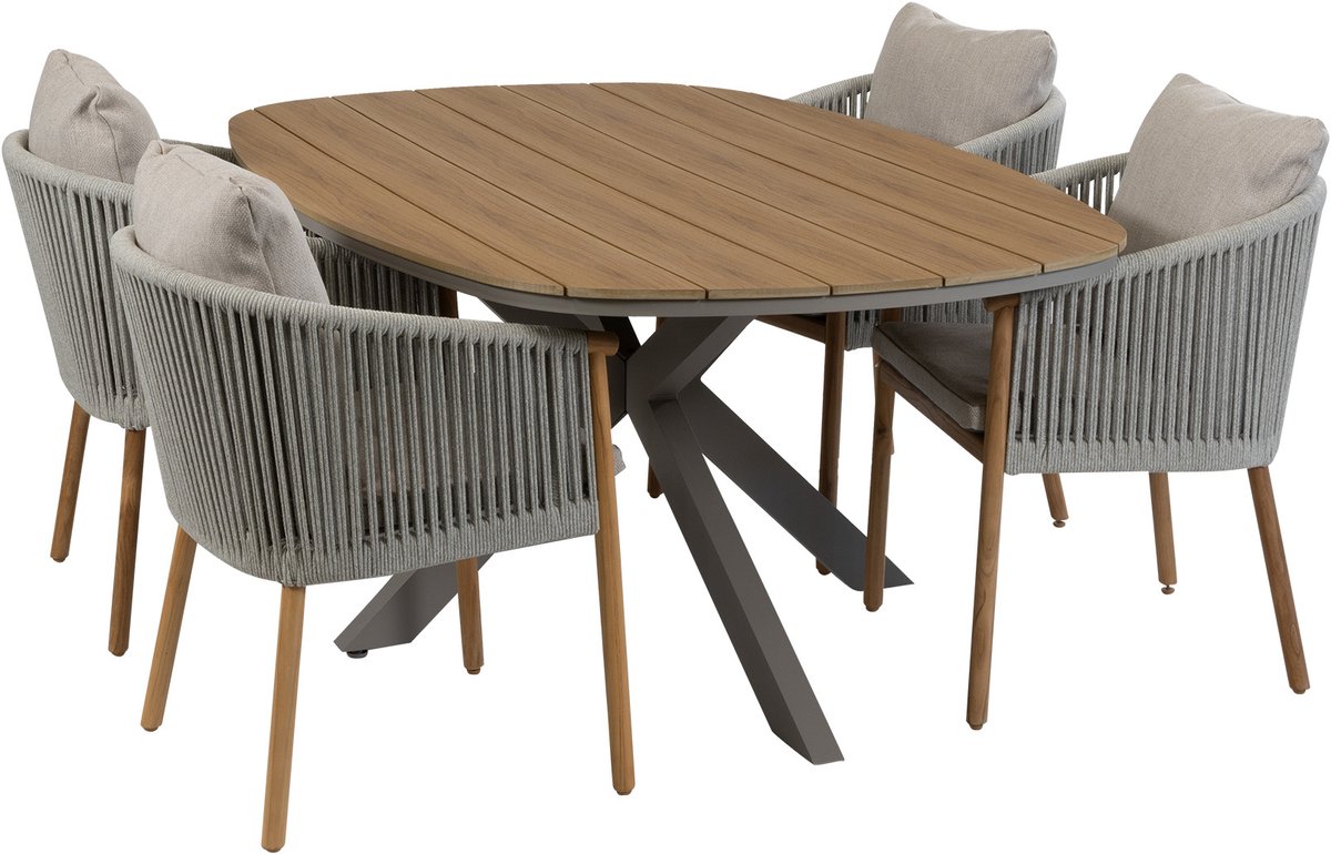 5-delige tuinset met 4 Es Vedra tuinstoelen en Tuintafel Cadiz 180x115cm in camel.