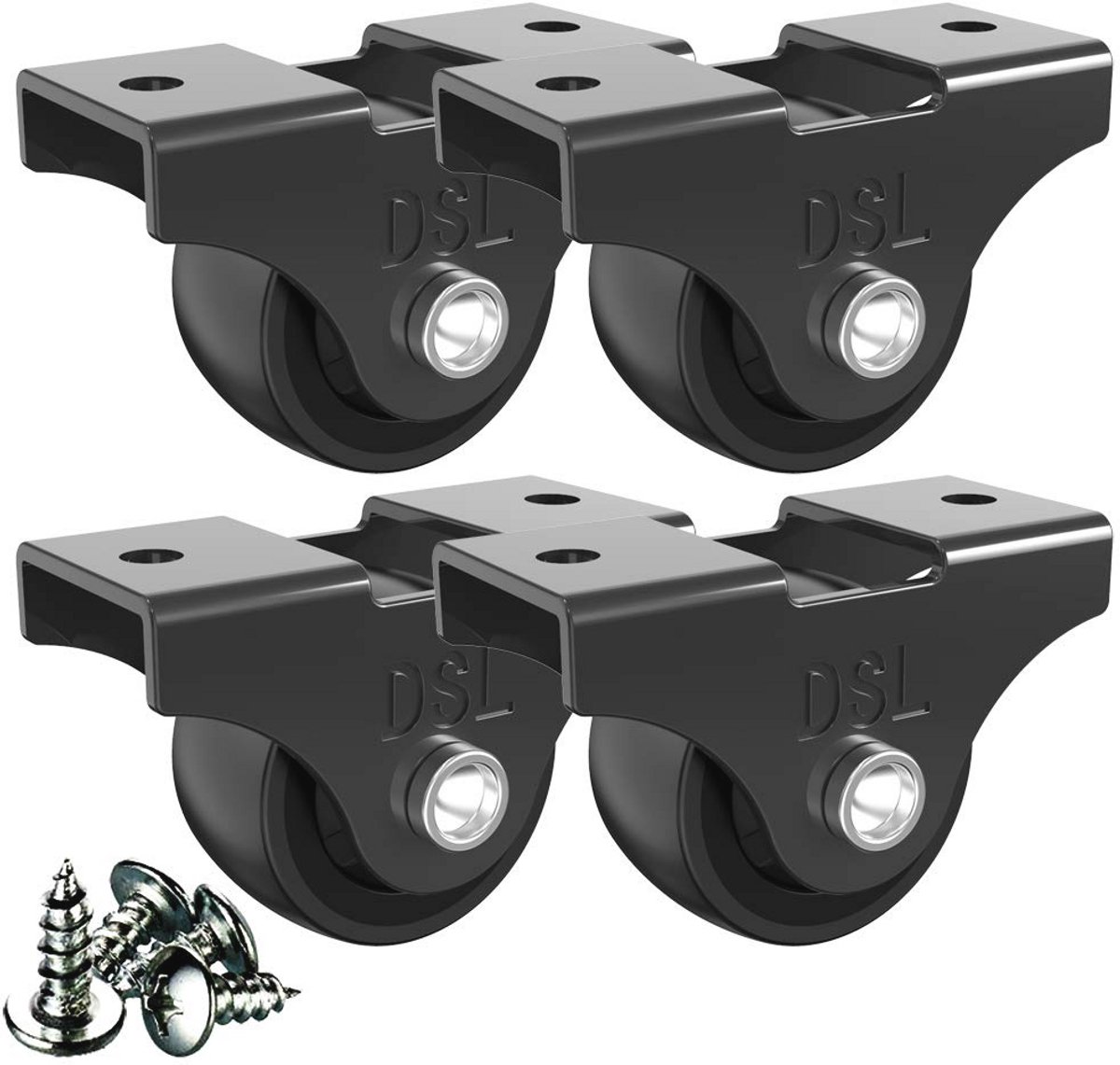 Kleine trolley met rubberen wielen en zwenkwielen - set van 4 voor meubels en apparatuur - zwart, tot 60 kg