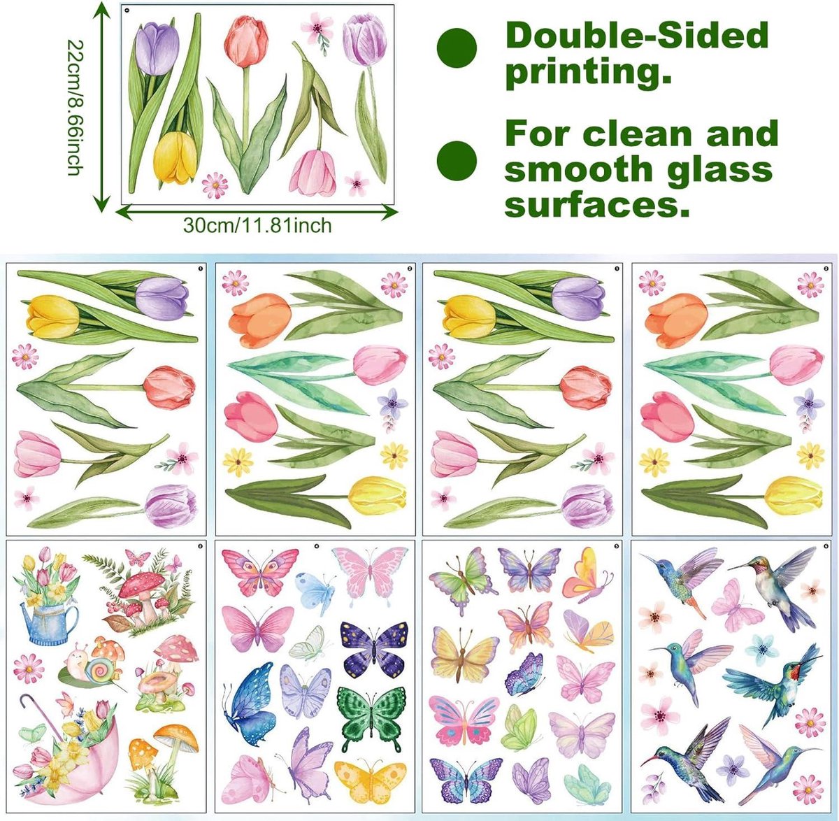 8 vellen/set lente raamstickers kleurrijke bloemen kolibrie vlinders