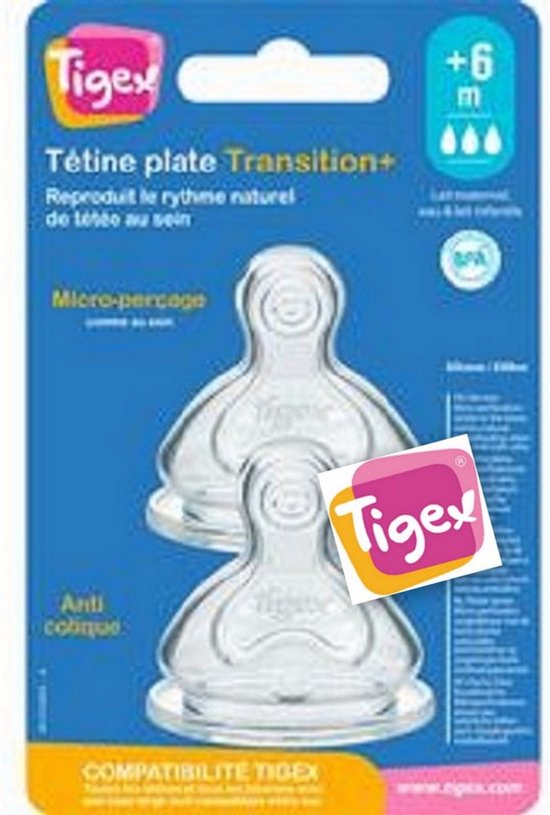 Tigex - Overgang + babyfopspeen - anti-koliek brede hals zuiger - +6 maanden - 2 stuks 6+ m van Merkloos — afbeelding 3