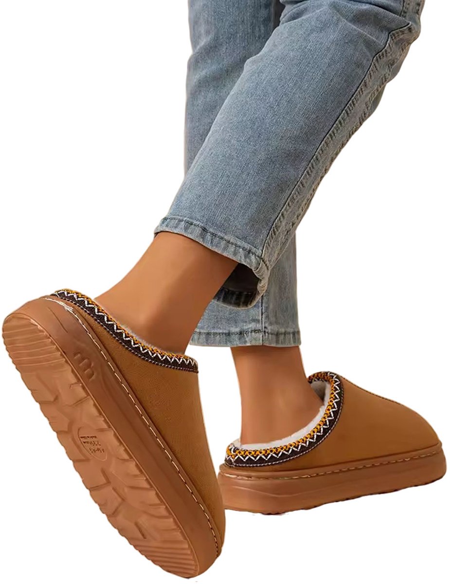 Warme dames sloffen - Pluche gevoerd - Slipper - Suede - Anti-slip