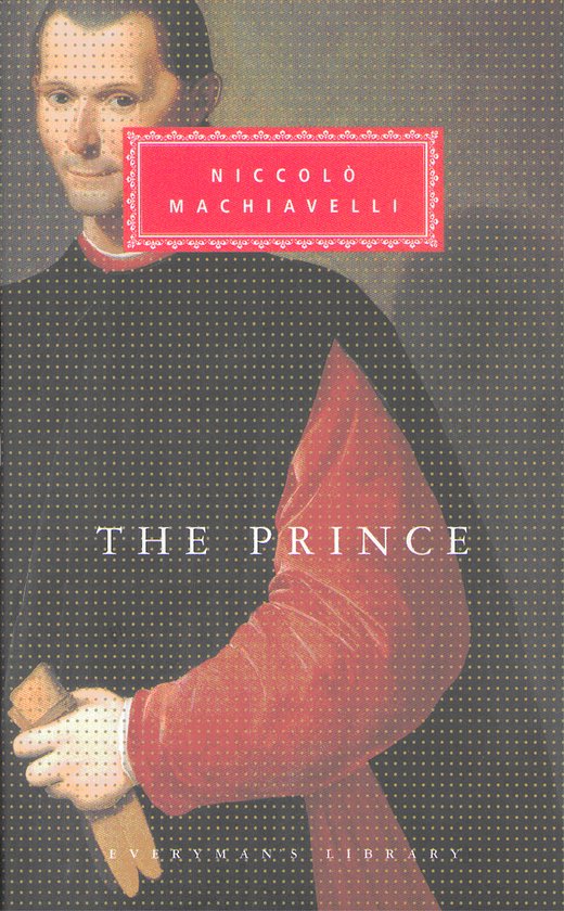 La couverture de "The Prince" de Niccolò Machiavelli, avec une peinture d'un homme en tenue rouge et noire.