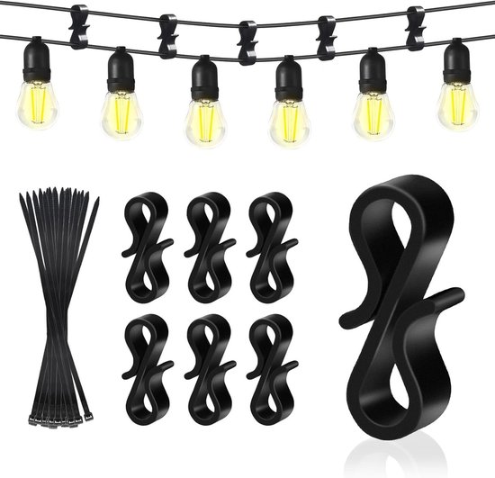 100 crochets de gouttière extérieurs noirs - Crochets en S en plastique réutilisables pour suspendre des lumières de Noël, des arbres de Noël et des décorations extérieures.