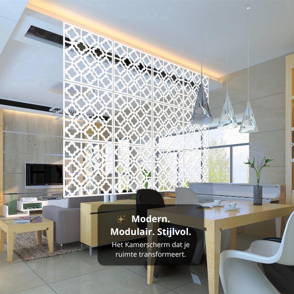 Whoopr® 12-delig Kamerscherm - Scheidingswand - Ruimteverdeler - Wandpanelen - Decoratie - Room Divider Screen - Woonkamer - Stevig & Flexibel - Duurzaam Kunststof - 12 stuks - Makkelijk Te Monteren - 40x40 cm per paneel - Dikte: 0.1 cm - Wit Wit (12 stuks)