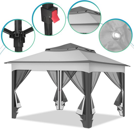 3 x 3 m paviljoen met muggennet en dubbel dak, waterdicht, winterbestendig, tuinpaviljoen, partytent voor terras, tuin, achtertuin (beige)ZB33748