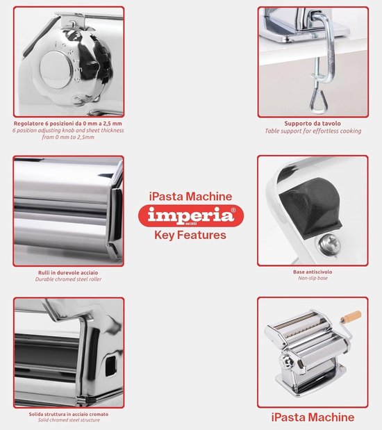 Klassieke pastamachine voor vers gemaakte pasta - Handmatige bladersnijder voor lasagne, tagliolini en fettuccine van Imperia — afbeelding 5