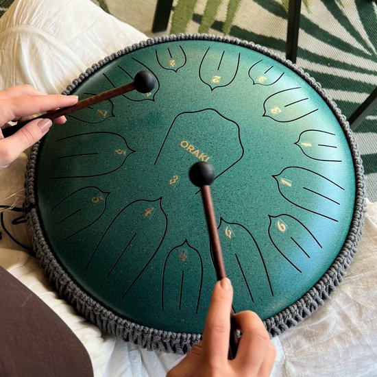 Orakl ® - Tongue Drum Elysium Zeegroen - Inclusief lesboek - Handpan ø 35 cm - Tongue Drum - Handpan Drum - Steel Tongue Drum - Klankschaal - Geluidstherapie van Orakl — afbeelding 2