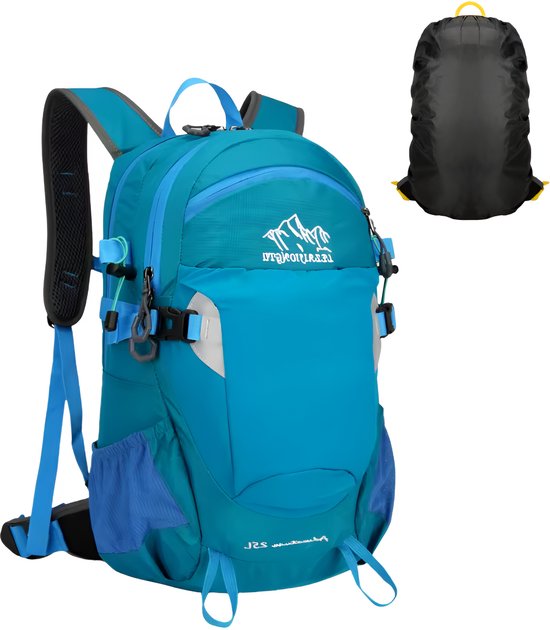 CarryQuest® - Outdoor Hiking Rugzak - Lichtgewicht + Wateropslag - Camping Reistas - Patchwork Design - Unisex - Wandelen Grote Capaciteit Bergbeklimmen Tas - Water Magazijn Tas - Blauw