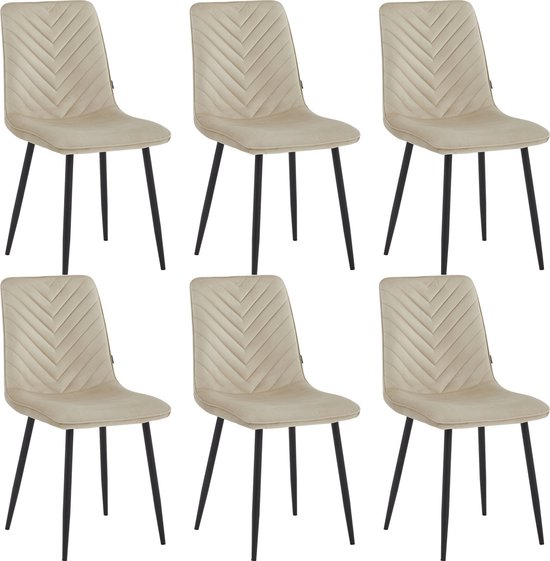 Colenis® - Senny Eetkamerstoel - Set Van 6 - Beige - Fluweel - Industrieel - Eetkamerstoelen