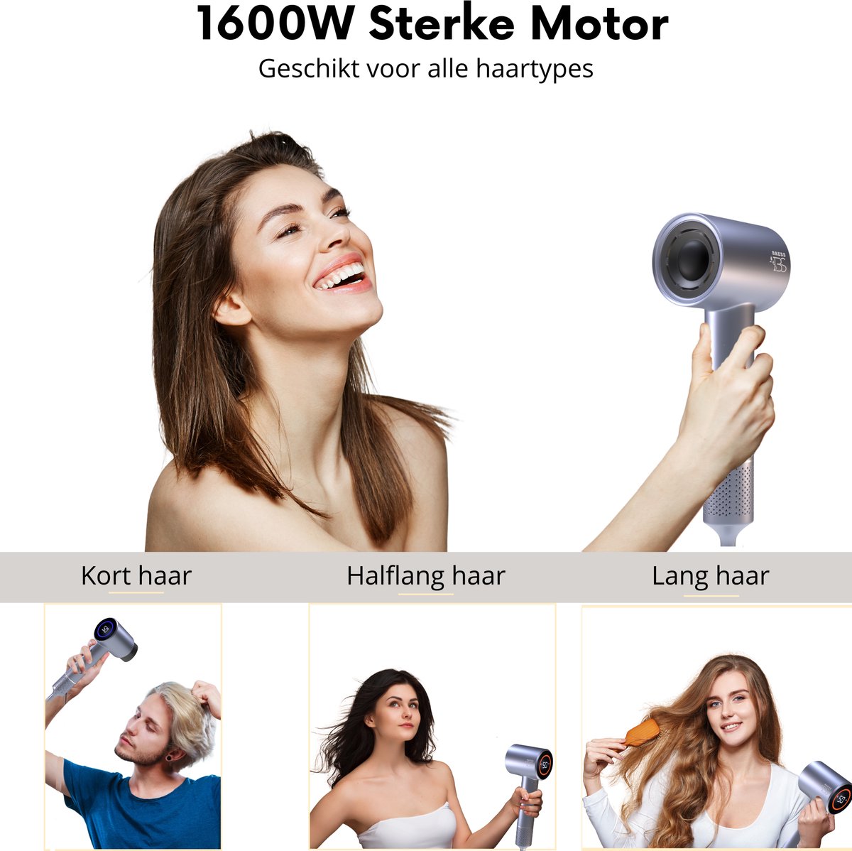 BAESS Föhn met Diffuser - Ionische Haardroger - Krullen - 8 Standen - Hair dryer - Haarföhn - Reisföhn - Coolshot - Platina thumbnail 7