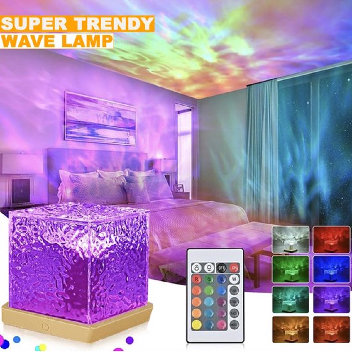 Noorderlicht Projector - Northern Lights Projector - Galaxy Projector - Cube Lamp - Crystal Lamp - Wave Lamp - Wave Cube - Water Ripple Light - Ocean Projector - Kristal - Sterren Projector - Sunset Lamp - Leuke lamp – foto 8