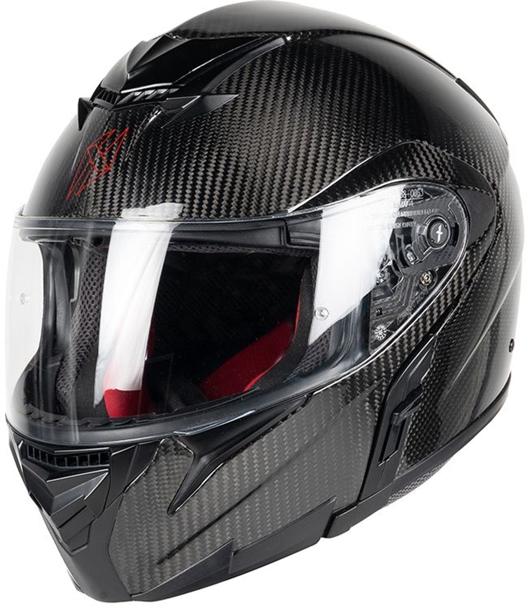 MOTOBLOUZ ADRON CARBON EVO Systeemhelm - Motorhelm ECE 22.06 Gekeurd - Scooterhelm & Brommerhelm - Heren & Dames - Zwart Glanzend - S