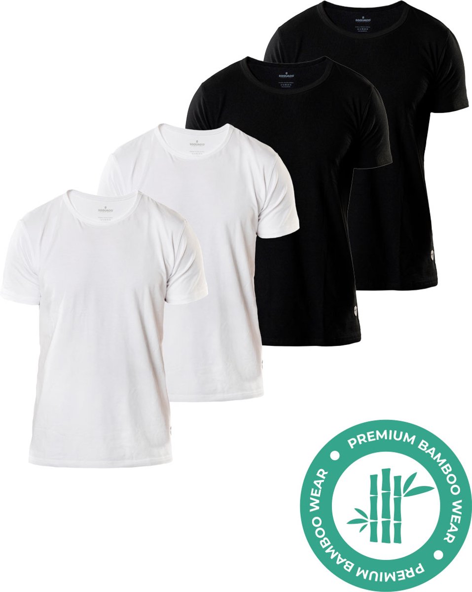 SQQUADD® Bamboe T-Shirt Heren - Regular fit - Ronde hals - Maat M - 4-pack - Zijdezacht en Ademend - Anti Zweet T-Shirt - Ondershirt Heren - Zwart en Wit