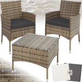 tectake® - wicker meubelen tuinset met verwisselbare hoezen, 2 stoelen en tafel met glazen blad, 2x outdoor loungestoelen met armleuningen en tuintafel, tuinmeubelset, balkonmeubilair - natuurkleur - poly-rattan