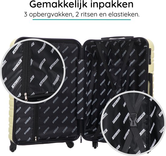 BlockTravel® Reiskoffer Groot 74L - Harde Koffer met TSA-slot - 4 Spinner Wielen - Lichtgewicht Koffer Groot 4 Wielen - Ruimbagage Koffer - Valies Grote Koffer - Koffer Large - 72cm - Licht geel