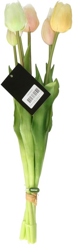 Bouquet de tulipes artificielles Bellatio Design Sally - 7 pièces - multicolore - toucher réaliste - 47 cm