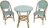 AXI Jacqueline 3-delige Bistroset – Rotan – Groen / Wit – Vintagelook – 2 personen – Hout en rotan – Balkonset 2 stoelen en tafel