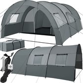 tectake® - Tunneltent voor 6 personen - Familietent op stahoogte - Voortent - Campingtent grote slaapcabine met grondzeil - 4 ramen, waterafstotend, 480 x 350 x 195 cm, donkergrijs/lichtgrijs