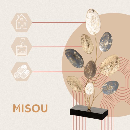 Ornement MISOU - sur pied - debout - statue - 30x53cm - sur socle - pour intérieur - Décoration de rebord de fenêtre - or - Zwart - feuilles