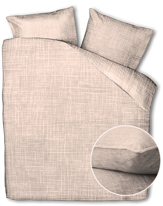 Zohome Dekbedovertrek Lino - Shell Red - Dekbedovertrek 240x200/220cm - 100% Katoen - Linnen Look - Lits Jumeaux van Merkloos — afbeelding 2