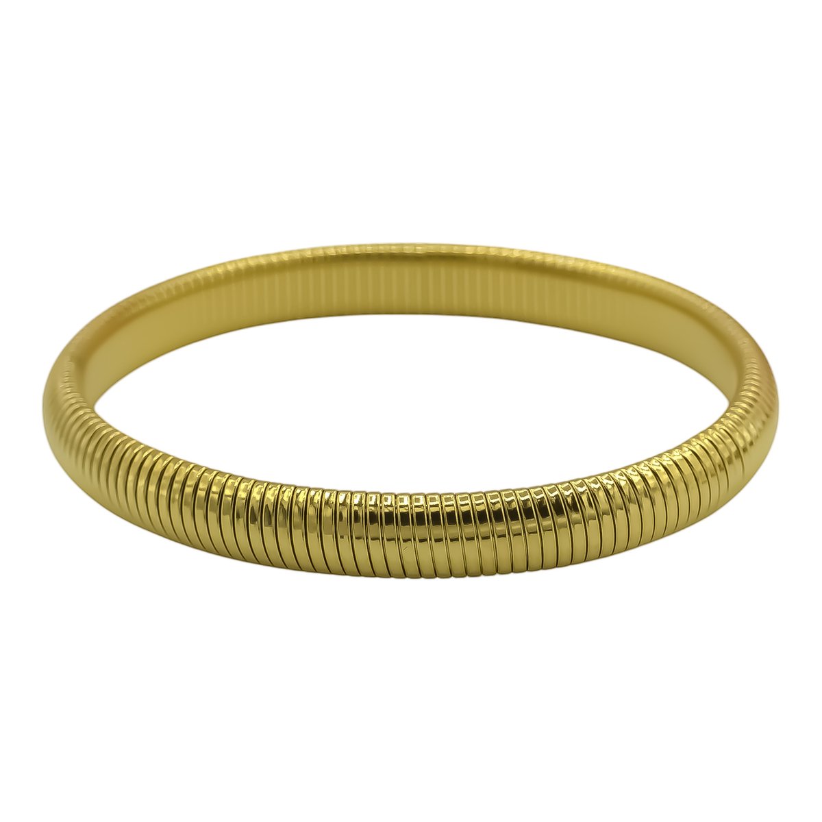 Elastieken bangle armband - Goldplated - Premium Stainless Steel - 8 mm breed - Ø 7 cm